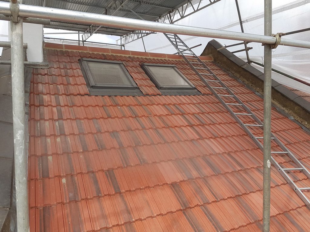 Loft extension roof with velux windows.